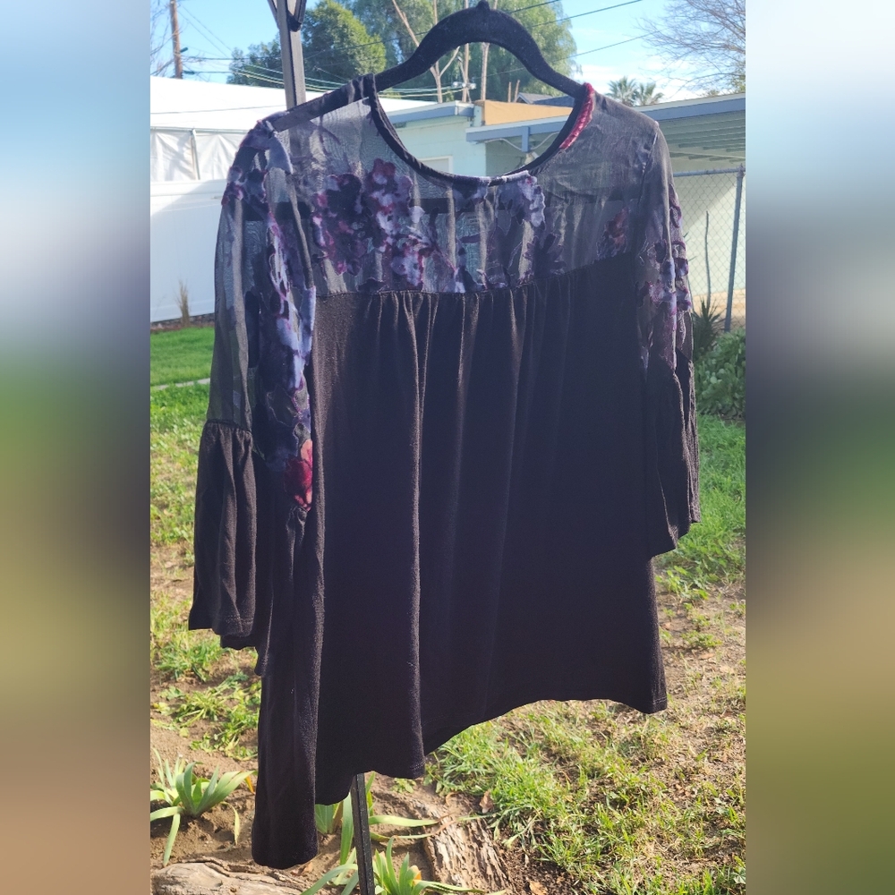 JohnPaulRichard Black Floral Sheer Blouse